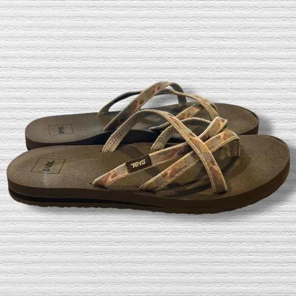 Teva Mush Mandalyn Wedge Ola Flip Flop Sandals Women’s 11 Brown Multi Strap - Picture 3 of 6